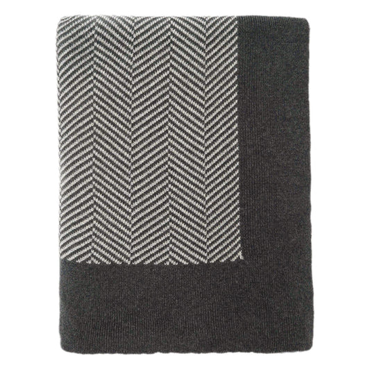 The Dark Grey Herringbone Bordered Throw