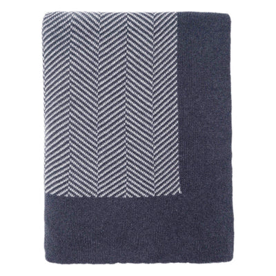 Dark Blue Border Herringbone Throw