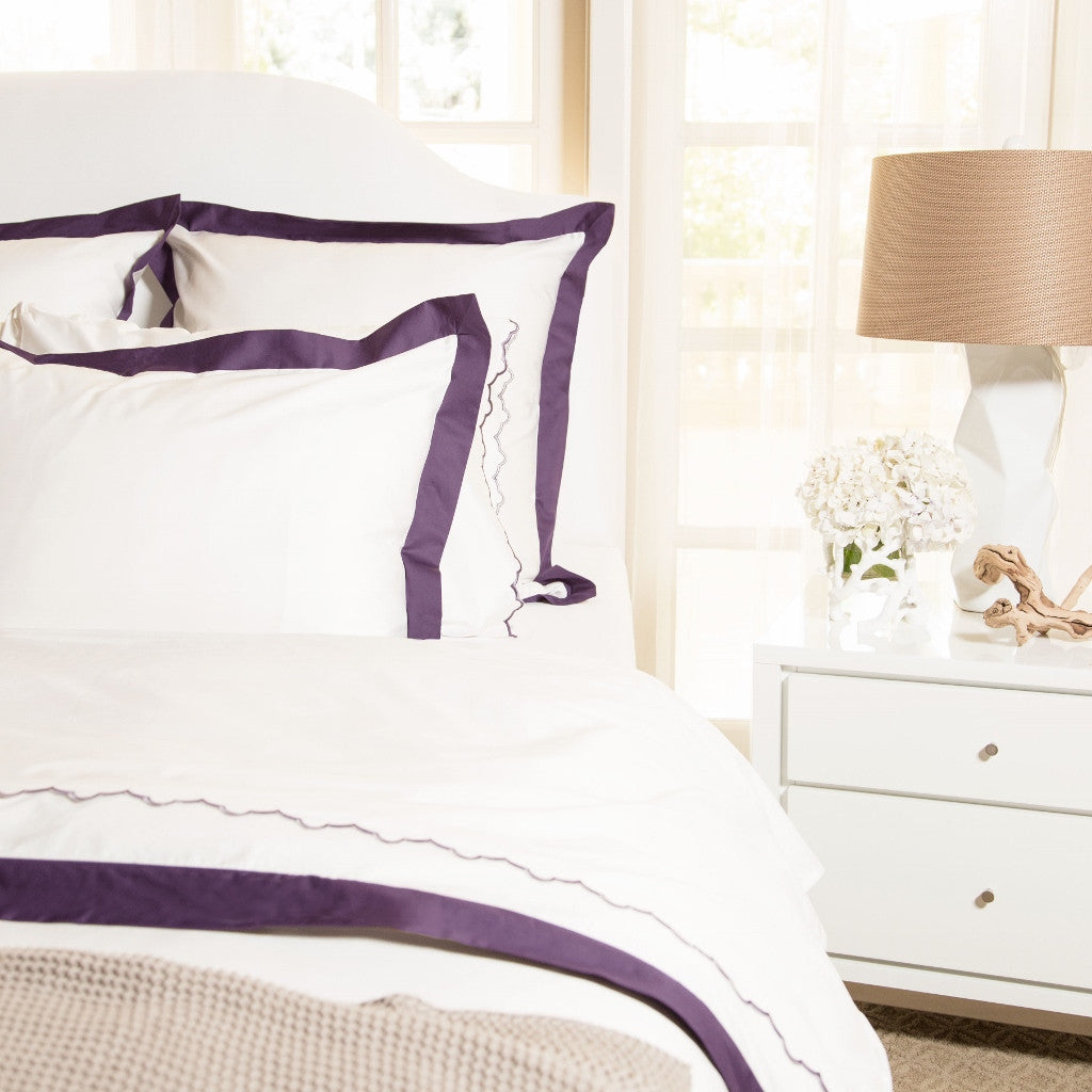 Bedroom inspiration and bedding decor | The Linden Purple Border Duvet Cover | Crane and Canopy