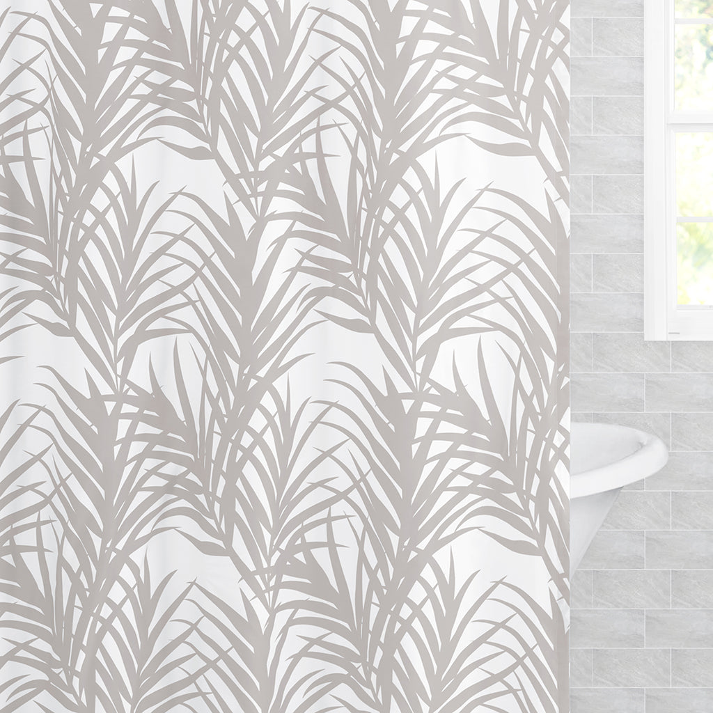 Bedroom inspiration and bedding decor | The Dove Grey Palm Shower Curtain Duvet Cover | Crane and Canopy