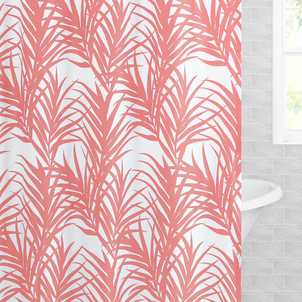 Bedroom inspiration and bedding decor | Coral Palm Shower Curtain Duvet Cover | Crane and Canopy