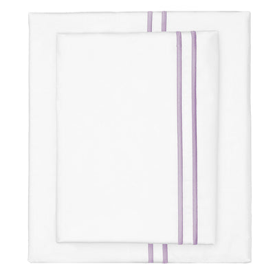 Lilac Purple Lines Embroidered Sheet Set (Fitted, Flat, & Pillow Cases)