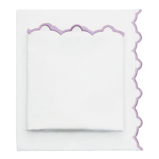 Lilac Purple Scalloped Embroidered Sheet Set (Fitted, Flat, & Pillow Cases)