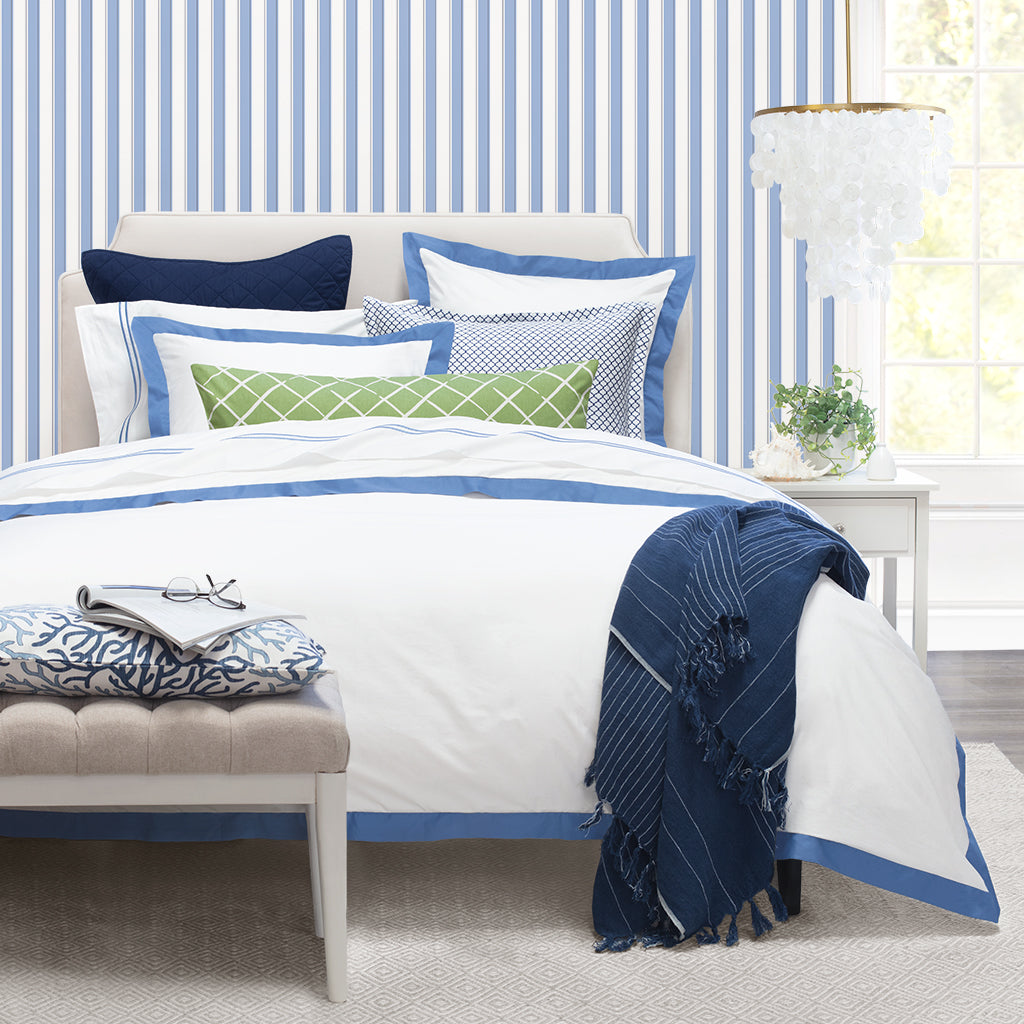 Bedroom inspiration and bedding decor | Capri Blue Linden Border Duvet Cover Duvet Cover | Crane and Canopy