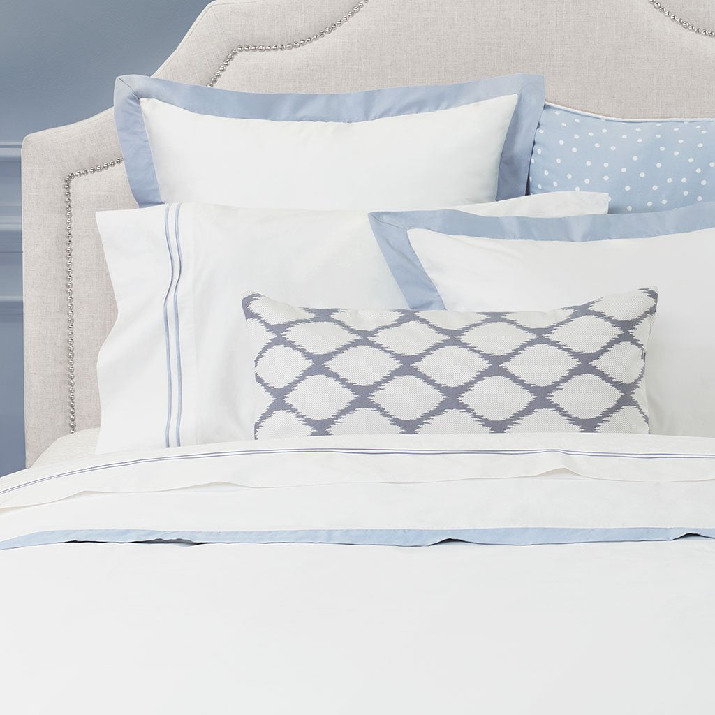 Bedroom inspiration and bedding decor | French Blue Linden Border Euro Sham Duvet Cover | Crane and Canopy