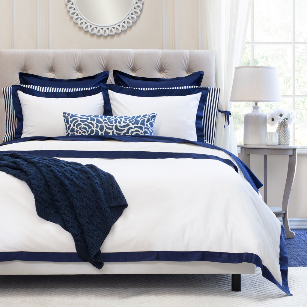 Navy Blue Linden Border Duvet Cover
