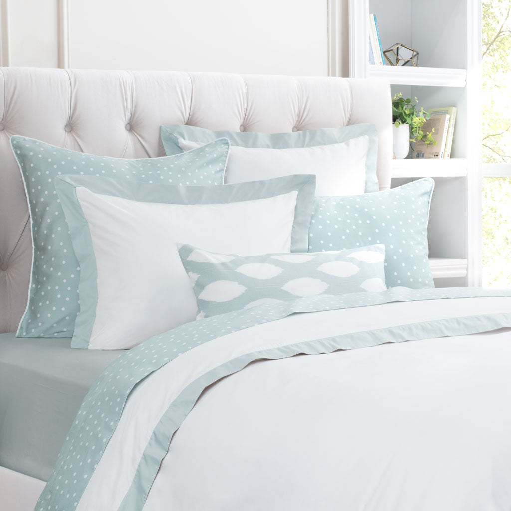 Bedroom inspiration and bedding decor | Porcelain Green Linden Border Duvet Cover Duvet Cover | Crane and Canopy