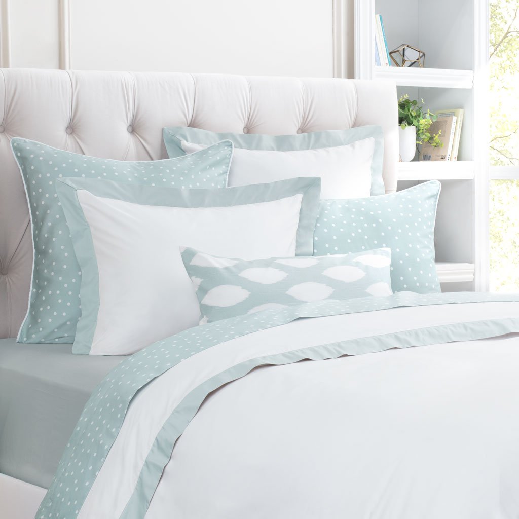 Bedroom inspiration and bedding decor | Porcelain Green Linden Border Sham Pair Duvet Cover | Crane and Canopy