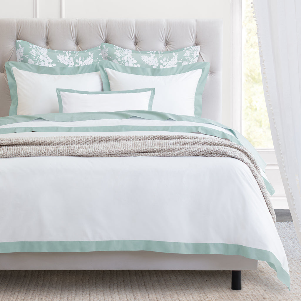 Bedroom inspiration and bedding decor | Seafoam Green Linden Euro Sham Duvet Cover | Crane and Canopy