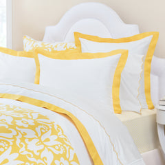 Bedroom inspiration and bedding decor | Yellow Linden Border Duvet Cover | Crane and Canopy