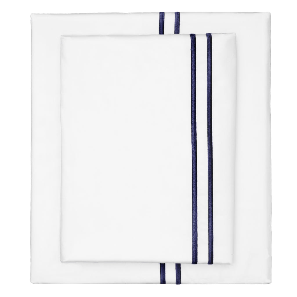 Bedroom inspiration and bedding decor | The Navy Lines Embroidered Sheet Sets | Crane and Canopy