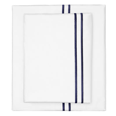 Navy Lines Embroidered Sheet Set (Fitted, Flat, & Pillow Cases)