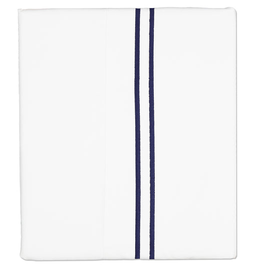 Navy Lines Embroidered Flat Sheet