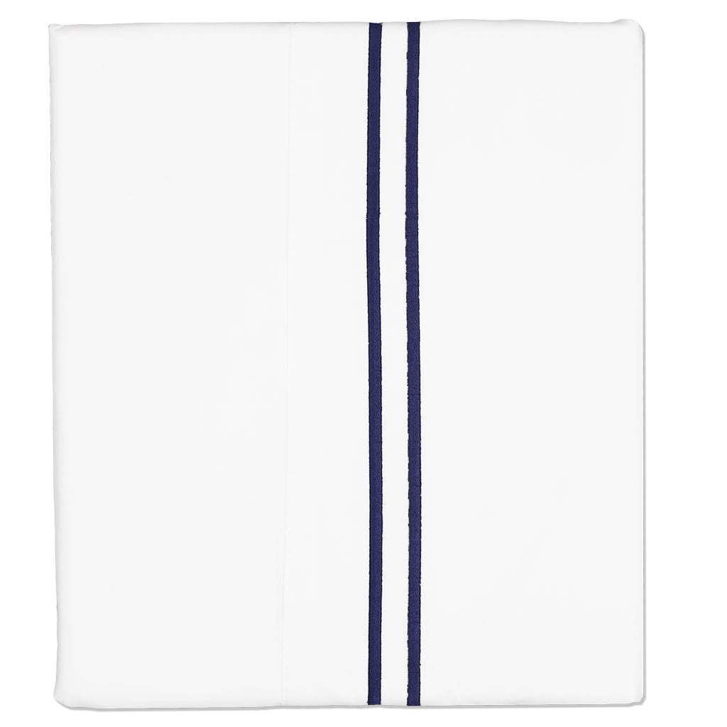 Bedroom inspiration and bedding decor | Navy Lines Embroidered Flat Sheets | Crane and Canopy