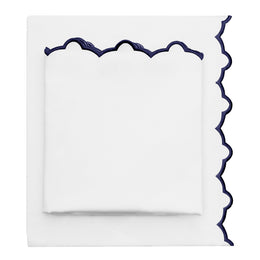 Navy Scalloped Embroidered Sheet Set (Fitted, Flat, & Pillow Cases)