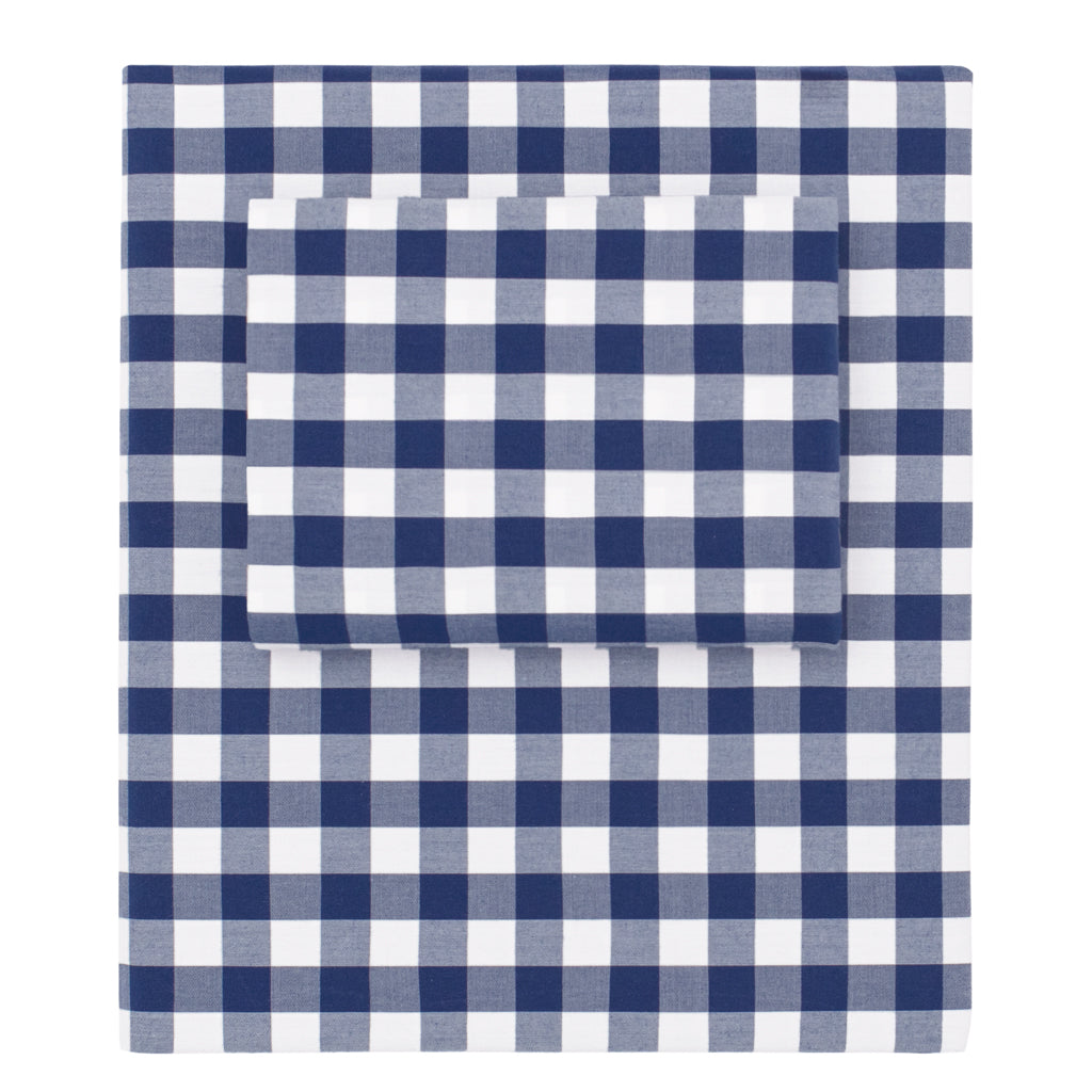 Bedroom inspiration and bedding decor | Navy Blue Small Gingham Sheet Set (Fitted, Flat & Pillowcases)s | Crane and Canopy