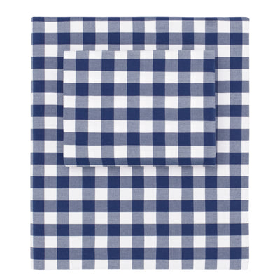 Navy Blue Small Gingham Sheet Set (Fitted, Flat & Pillowcases)