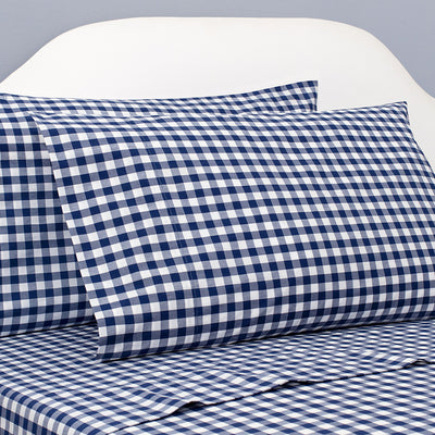 Navy Blue Small Gingham Pillowcase Pair