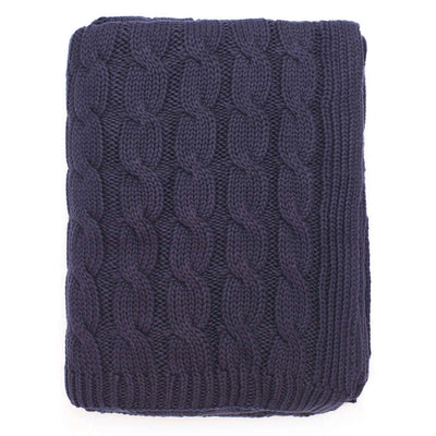 Navy Large Cable Knit Throw