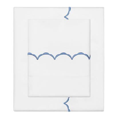 Coastal Blue Wavelet Embroidered Sheet Set (Fitted, Flat, & Pillow Cases)