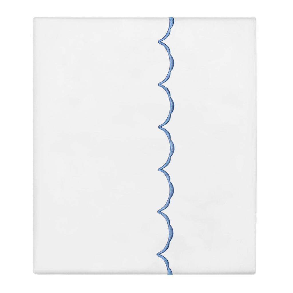 Coastal Blue Wavelet Embroidered Flat Sheet