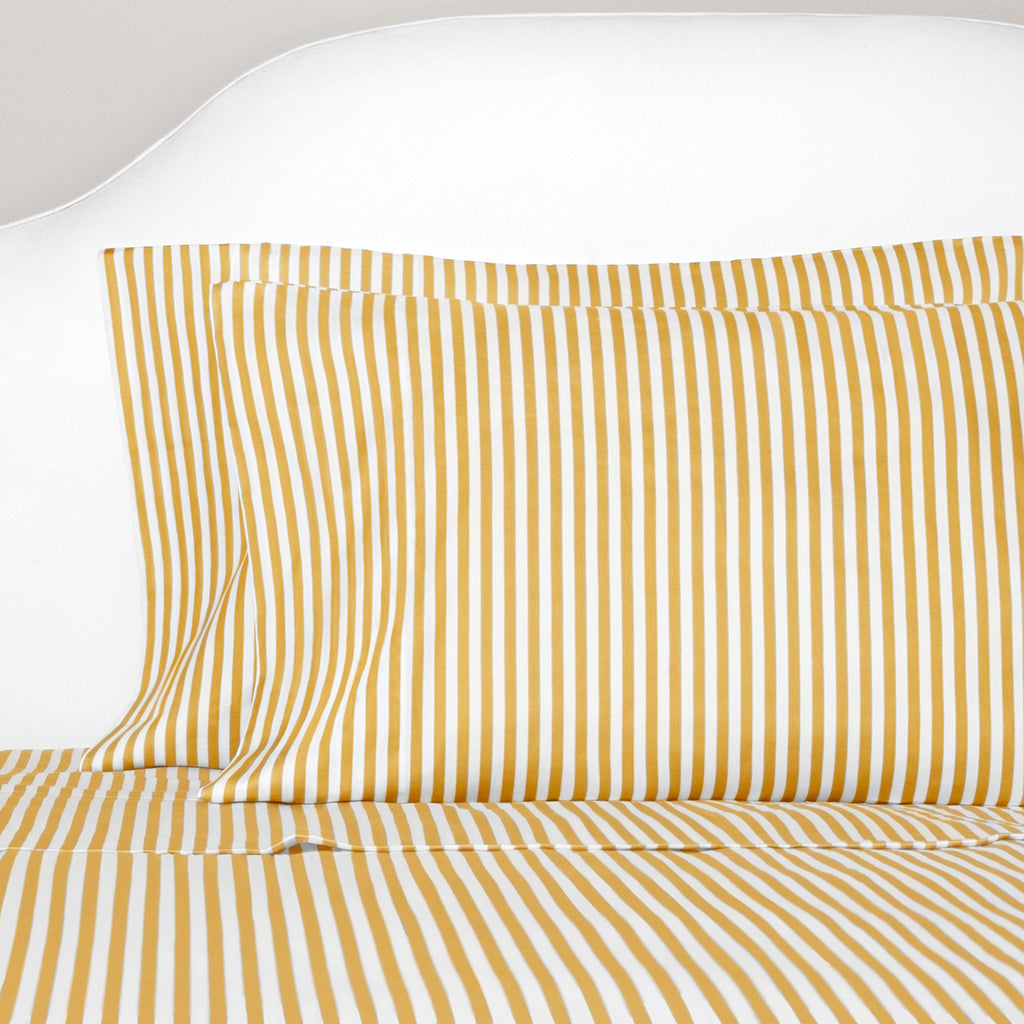 Bedroom inspiration and bedding decor | Ochre Striped Flat Sheets | Crane and Canopy
