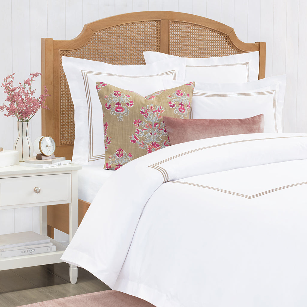 Bedroom inspiration and bedding decor | Octavia Taupe Embroidered Percale Duvet Cover Duvet Cover | Crane and Canopy