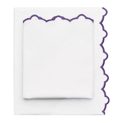 Purple Scalloped Embroidered Sheet Set (Fitted, Flat, & Pillow Cases)