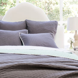 Reversible Pick-Stitch Charcoal Grey Quilt Sham Pair