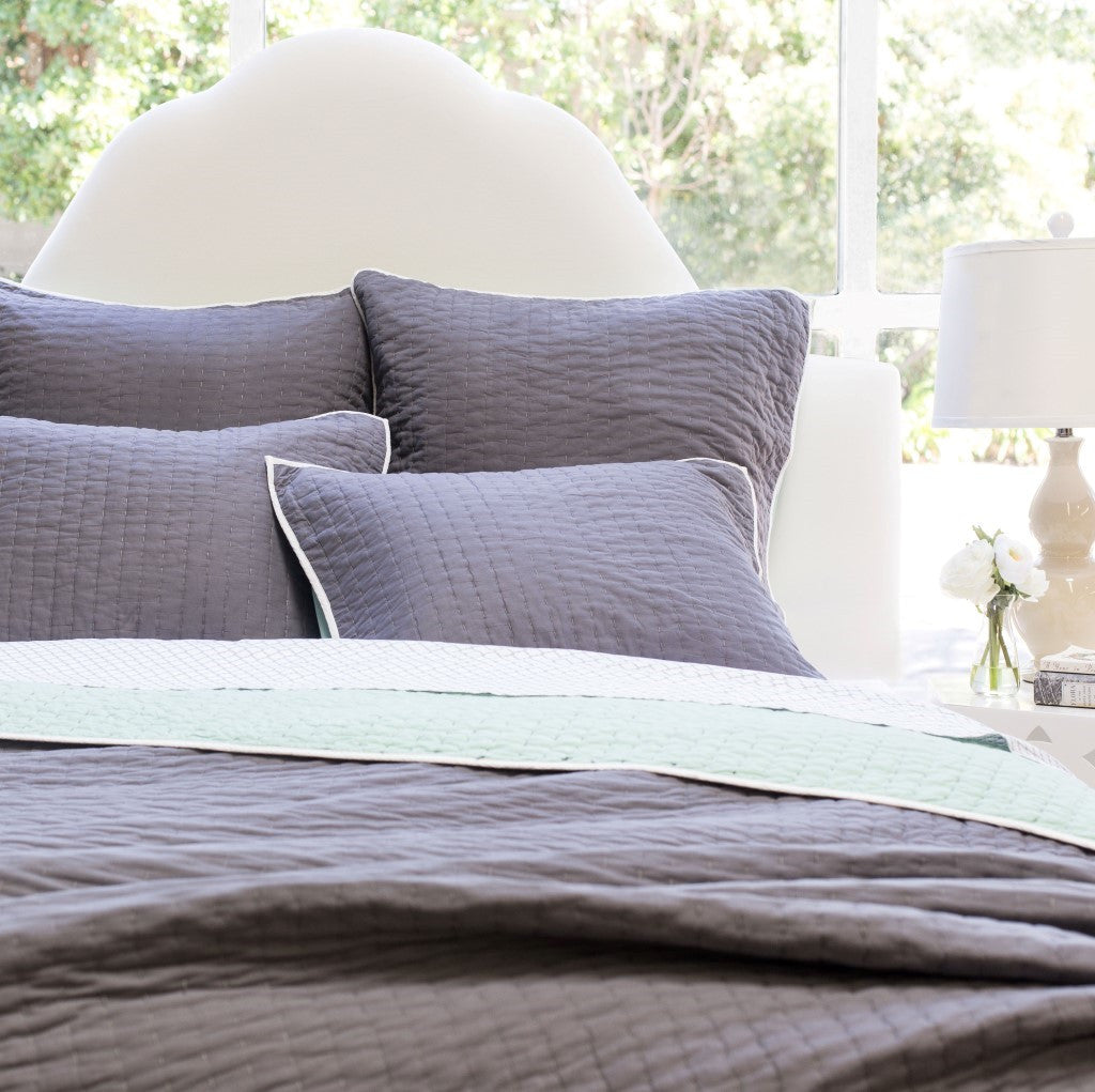 Reversible Pick-Stitch Charcoal Grey Quilt Euro Sham
