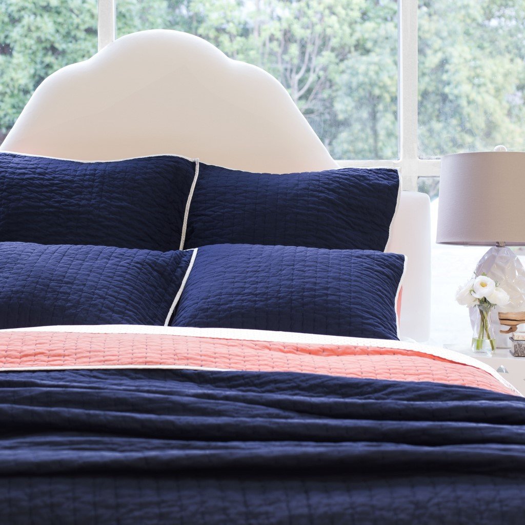 Bedroom inspiration and bedding decor | Reversible Pick-Stitch Navy Blue Quilt Duvet Cover | Crane and Canopy