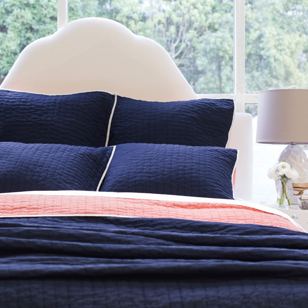 Bedroom inspiration and bedding decor | Reversible Pick-Stitch Navy Blue Quilt Sham Pair Duvet Cover | Crane and Canopy