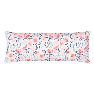The Pink and Blue Botanical Extra Long Throw Pillow