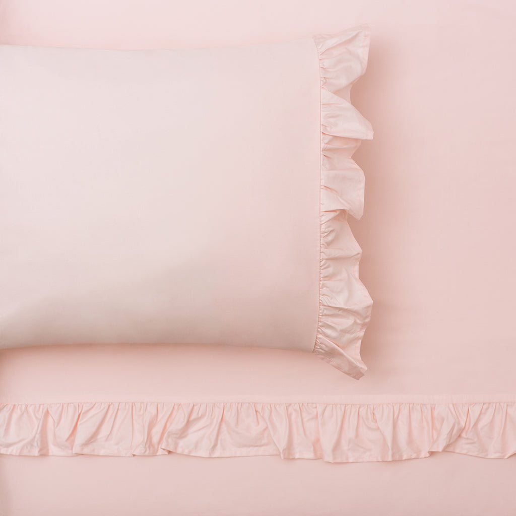 Bedroom inspiration and bedding decor | Pink Ruffle Pillowcase Pair Duvet Cover | Crane and Canopy