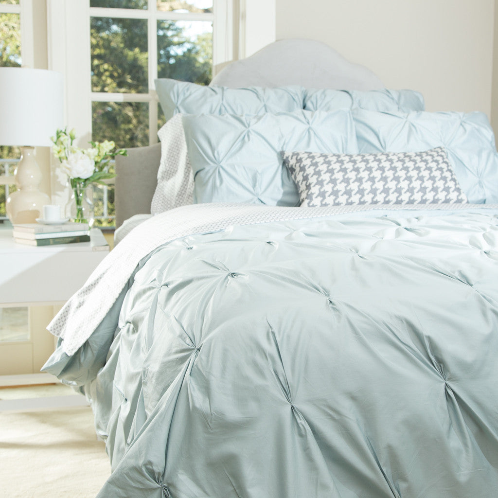 Bedroom inspiration and bedding decor | The Valencia Porcelain Green Pintuck Duvet Cover | Crane and Canopy