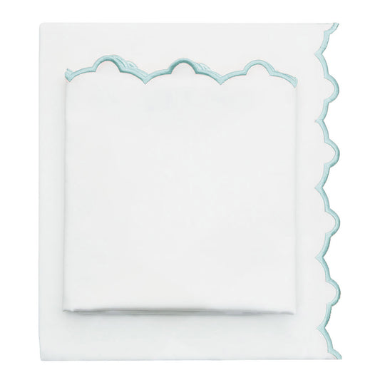 The Porcelain Green Scalloped Embroidered Sheet Set