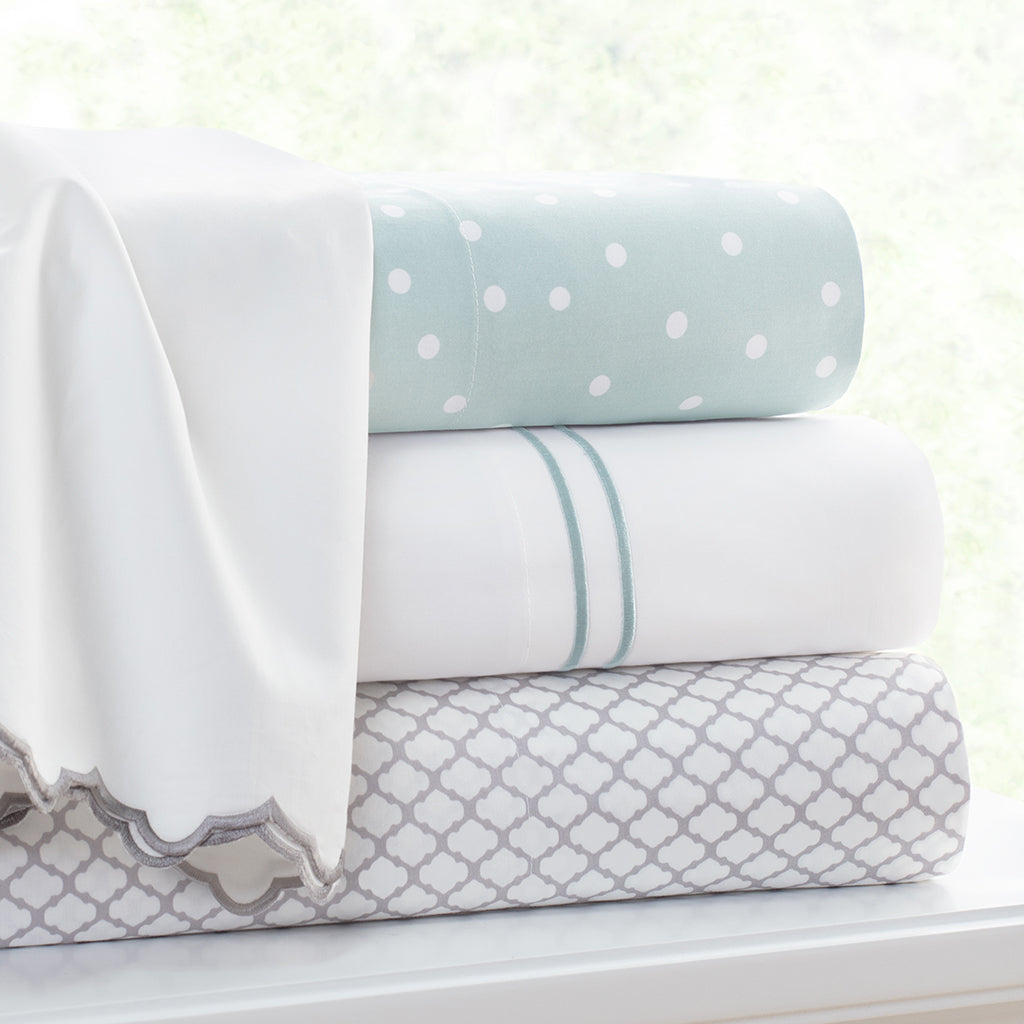The Porcelain Green Lines Embroidered Sheet Set