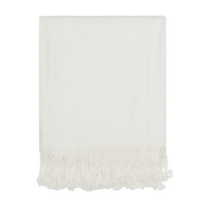 The Pearl White Solid Fringed Throw Blanket