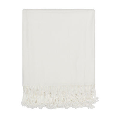 The Pearl White Solid Fringed Throw Blanket