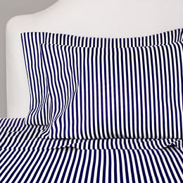 Navy Blue Striped Flat Sheet