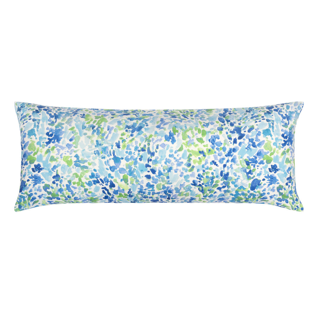 Bedroom inspiration and bedding decor | The Blue and Green Garden Watercolor Extra Long Lumbar Throw Pillow Duvet Cover | Crane and Canopy