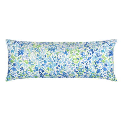 The Blue and Green Garden Watercolor Extra Long Lumbar Throw Pillow