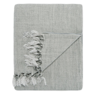 The Light Grey Fringed Linen Throw Blanket