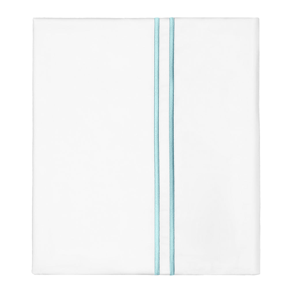 Bedroom inspiration and bedding decor | Turquoise Lines Embroidered Flat Sheets | Crane and Canopy
