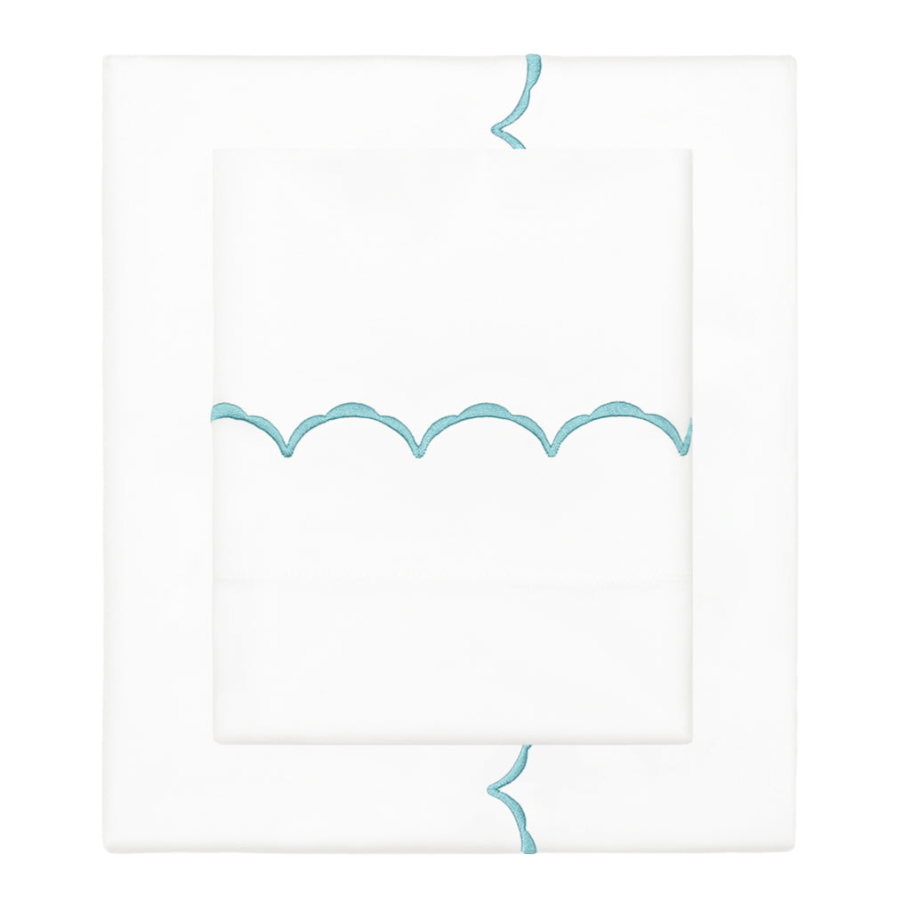 Bedroom inspiration and bedding decor | Turquoise Wavelet Embroidered Sheet Set (Fitted, Flat, & Pillow Cases)s | Crane and Canopy