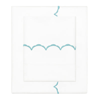 Turquoise Wavelet Embroidered Sheet Set (Fitted, Flat, & Pillow Cases)