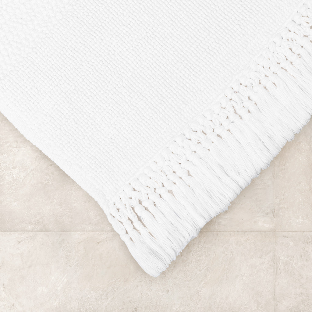 The White Fringed Textured Bath Mat