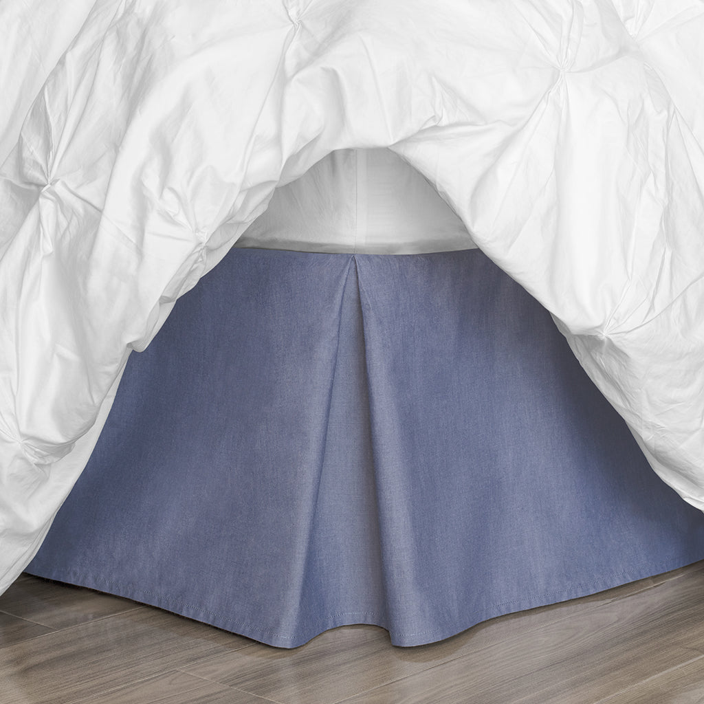 Bedroom inspiration and bedding decor | Blue Chambray Pleated Bed Skirt Duvet Cover | Crane and Canopy