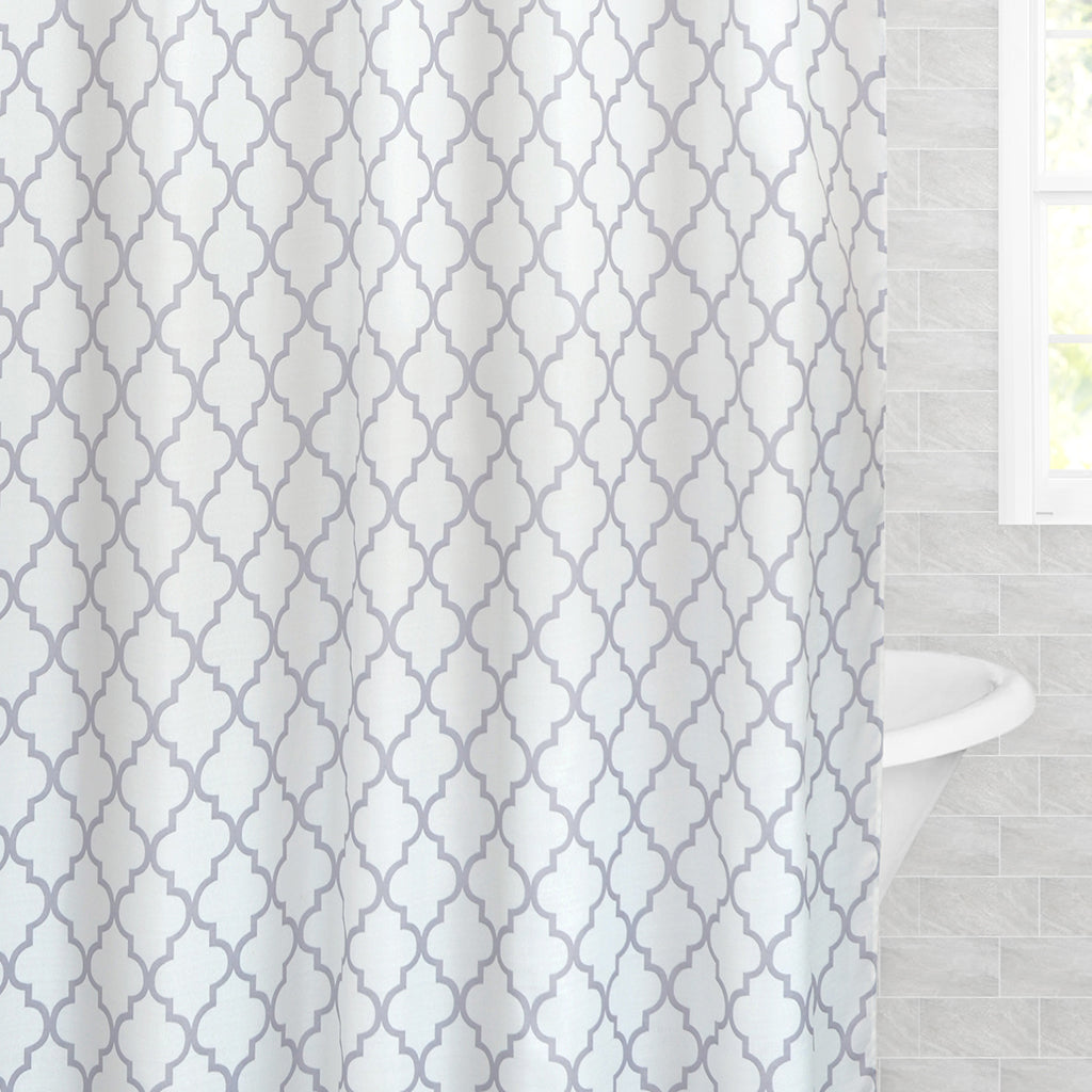 Bedroom inspiration and bedding decor | The Grey Fretwork Shower Curtain Duvet Cover | Crane and Canopy