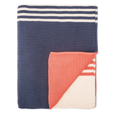 Coral and Navy Striped Throw